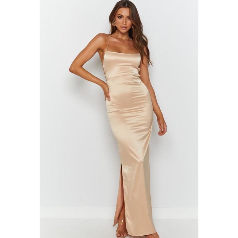 Megaya | Silver Satin Gown with Tie Back